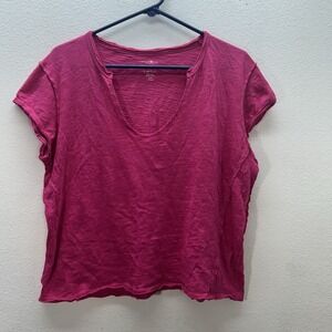 Natural Life Pink Tee Sz XL Boxy Oversized Short Sleeve T-Shirt Top V Neck Boho